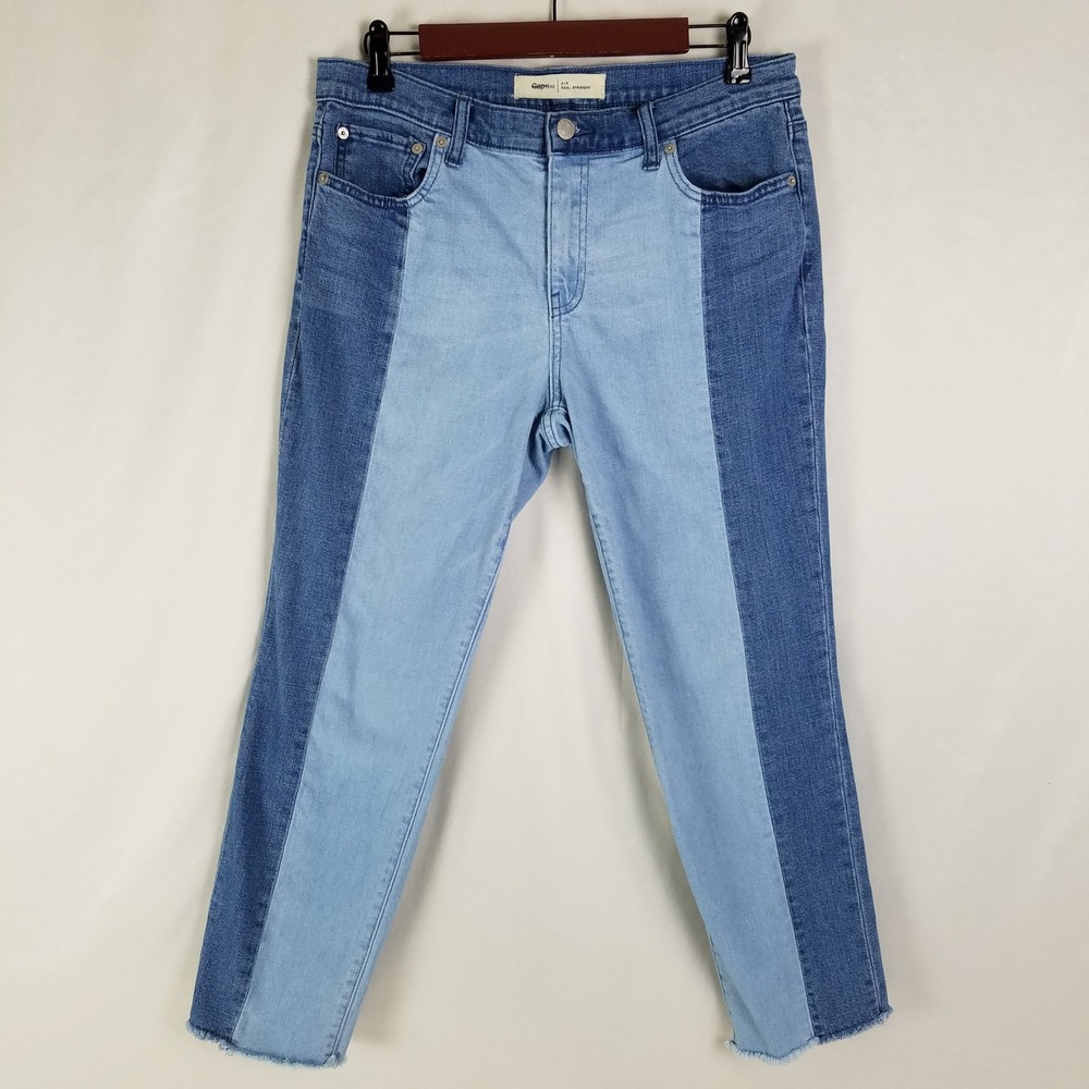 Gap‎ 1969 Real Straight Jeans Blue Colorblock Light Wash Denim Womens Size 31R